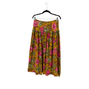 Vintage Adrienne Vittadini Mustard Yellopw Drop Waist Knit Floral Skirt - L